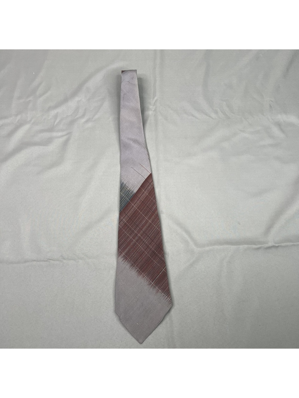 Vintage Necktie Gray Brown Plaid Mens Tie Classic Retro